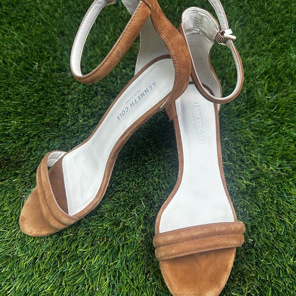 Kenneth Cole Tan Heeled Sandals with Ankle Strap